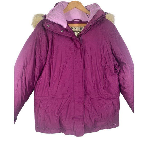 LL Bean Jacket Medium Petite PM Womens Fur Hood Goose Down Goretex Winter Jacket - Picture 1 of 11